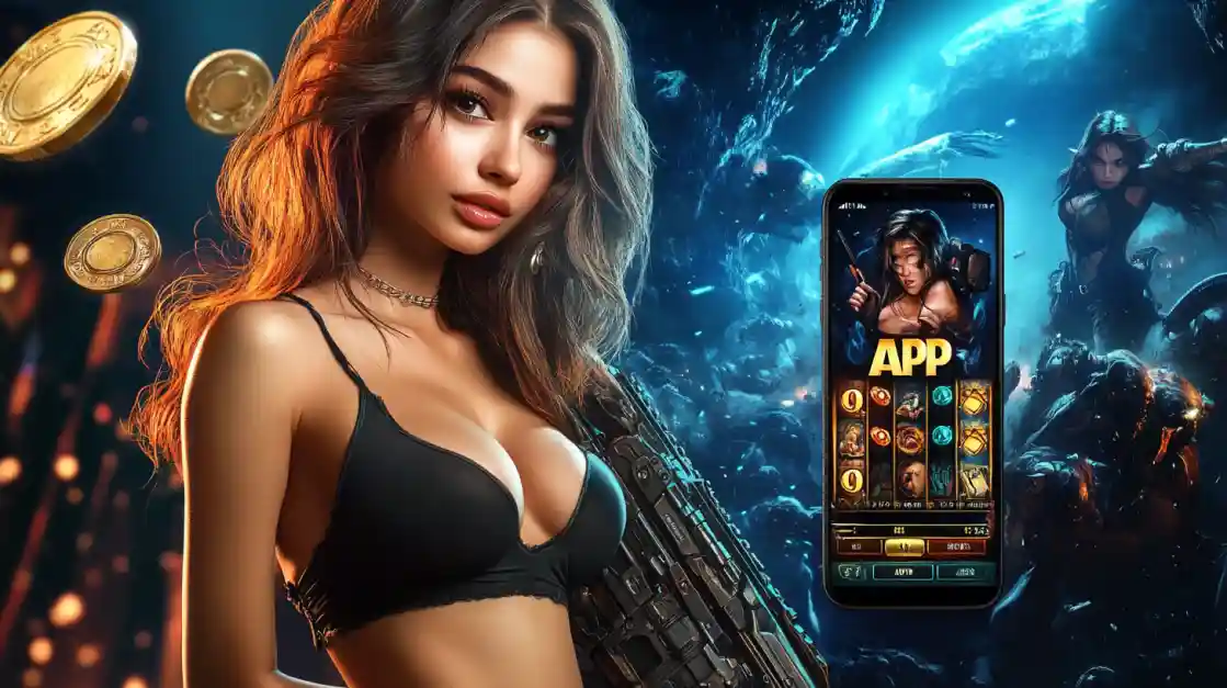 একজন সাহসী নারী ek777 মোবাইল গেমিং অ্যাপ ব্যবহার করছেন, যা অ্যাকশনভিত্তিক গেমের অনুভূতি প্রকাশ করে।